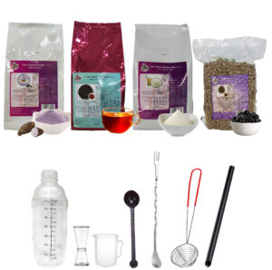 Taro bubble tea with utensils set