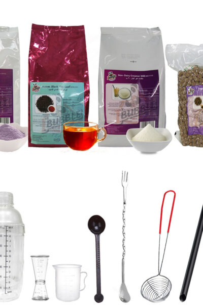 Taro bubble tea with utensils set