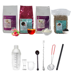 Strawberry Bubble Tea With Utensils Set