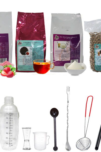 Strawberry Bubble Tea With Utensils Set