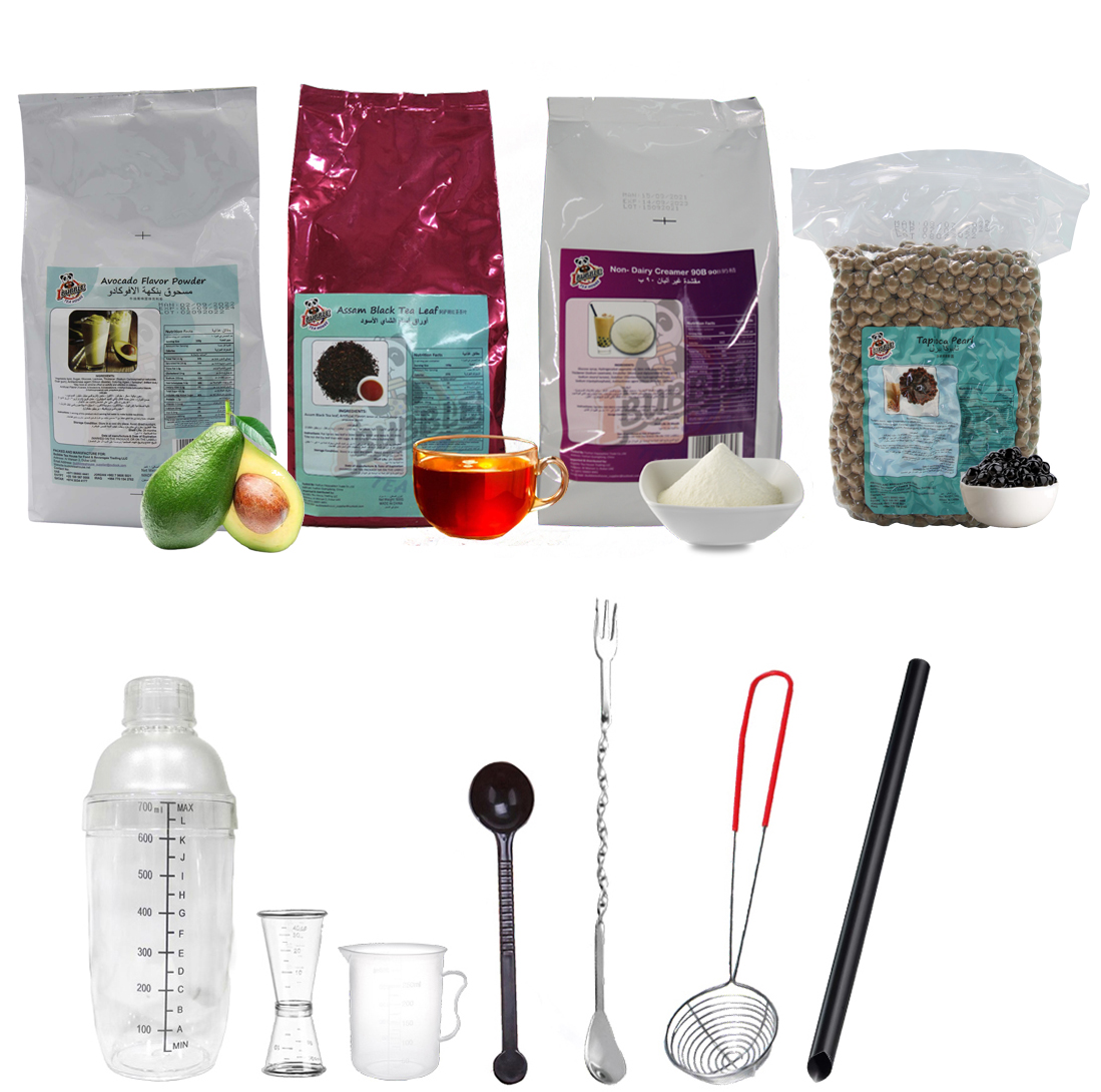 Avocado Bubble Tea With Utensils Set